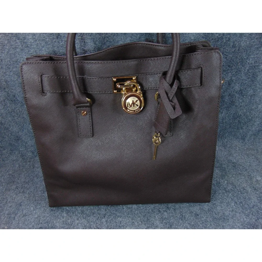 Michael Kors Hamilton Tote Purse Plum Saffiano‎ Leather Lock Key Handbag